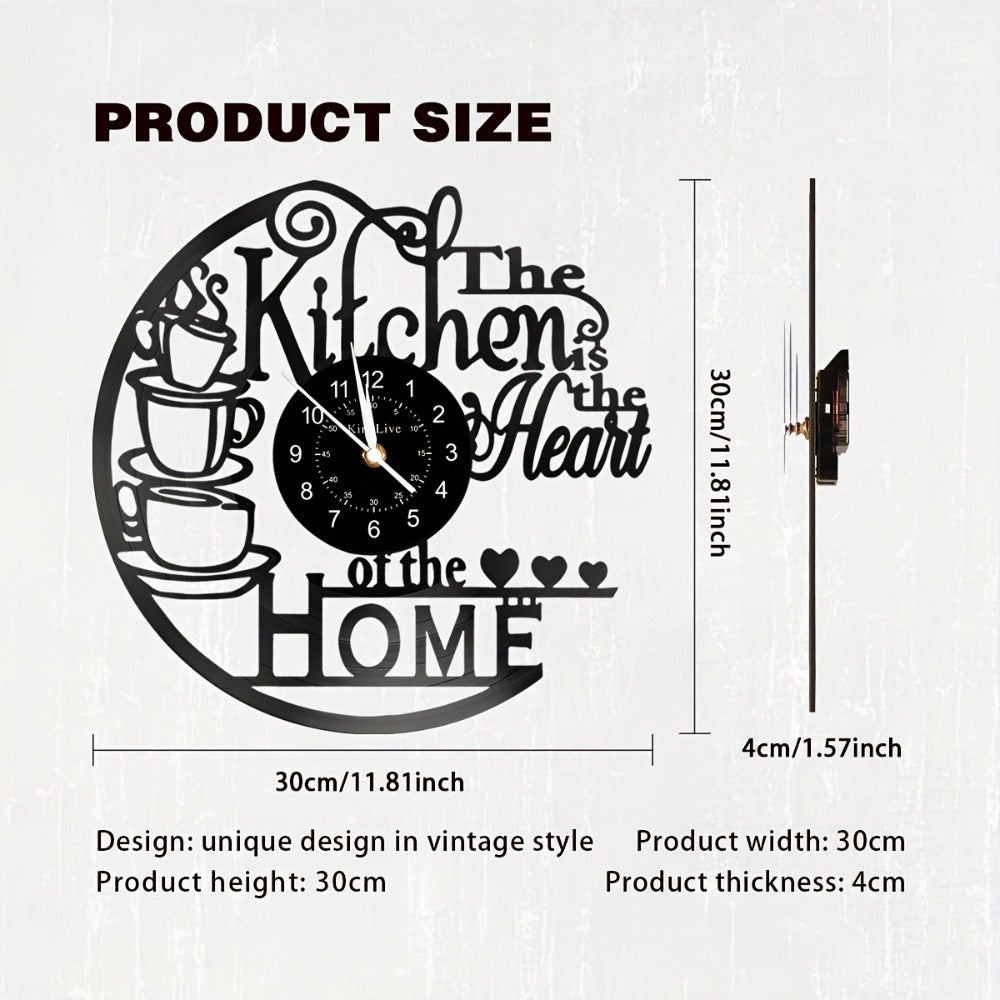 Coffee-Themed Vinyl Record Wall Clock with Cutout Lettering and Standard or LED Light Configuration