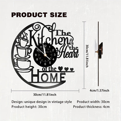 Coffee-Themed Vinyl Record Wall Clock with Cutout Lettering and Standard or LED Light Configuration