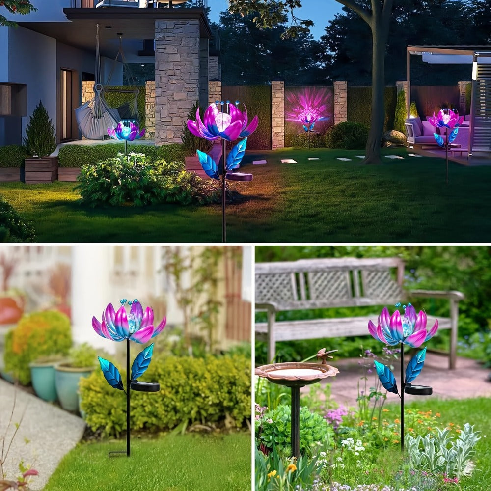 Solar Garden Light Rotating Windmill Flower with Color-Changing LED and Purple or Blue Options