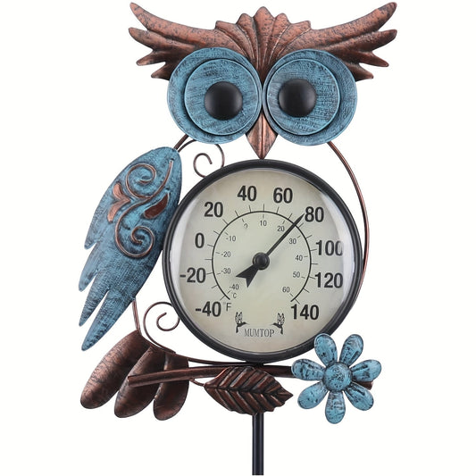Garden Stake Thermometer 42 Inch Metal Owl Outdoor Wall Thermometer IPX4 Waterproof Patio Yard Decor Art Stake