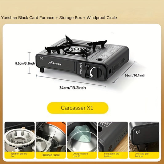 Portable Butane Stove – Cassette Camp Burner with Piezoelectric Ignition & Safety Lock for Camping Hiking BBQ Korean Cooking Outdoor