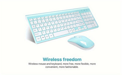 2.4G Wireless Keyboard and Mouse Combo Ultra-Thin Slim Full Size with Numpad Silent Keys Plug and Play USB Nano Receiver for Windows PC Desktop Laptop Home Office Blue Red