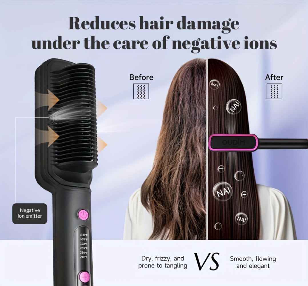 Hair Straightener Brush for Home and Travel and Salon Hair Styling with Fast Heat-Up & Anti-Scald Protection