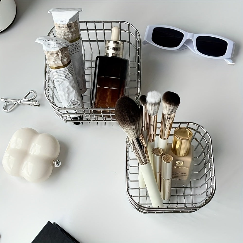 Storage Basket Open Weave Organizer – Multi-Purpose Woven Bin for Bathroom Shelf Kitchen Desk Bedroom Home Organization Sturdy Sleek Design