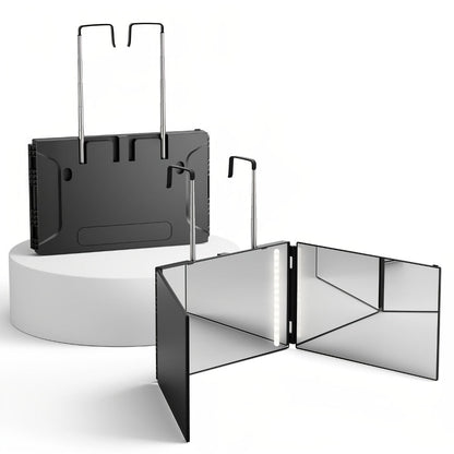 Three-Way Hair Cutting Mirror with Folding Panels, Adjustable Door Hooks and LED, Non-LED or Two-Pack Options