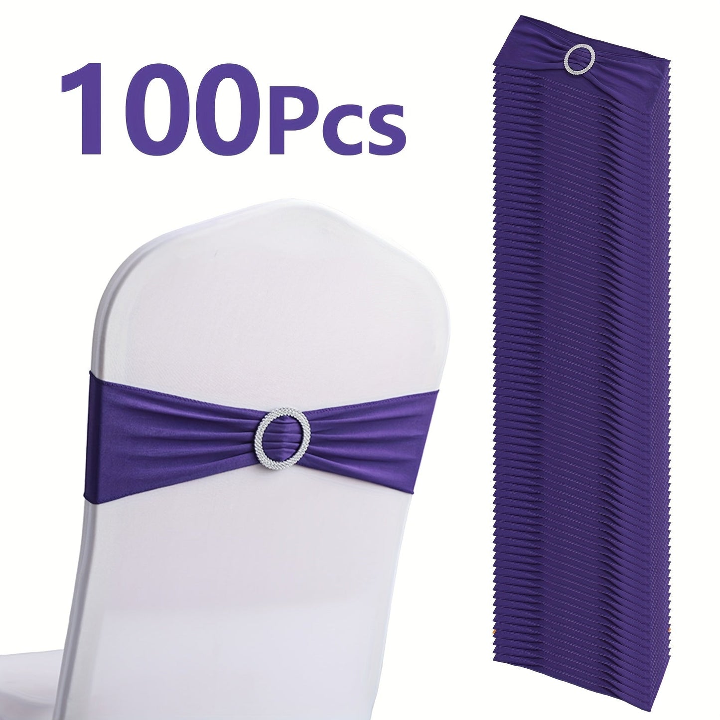 Chair Sashes for Wedding 100pcs Stretch Spandex Elastic Chair Sash Bands with Buckle for Dining Chairs Banquet Party Event Decor - Bulk Set Multiple Colors