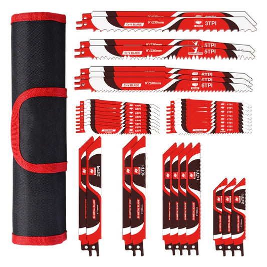 Reciprocating Saw Blades Set 34-Piece – Universal Fit Heavy Duty Bi-Metal Blades for Metal & Wood Cutting, Demolition, Pruning, Remodeling, Compatible with DeWalt Makita Milwaukee Bosch, Storage Pouch