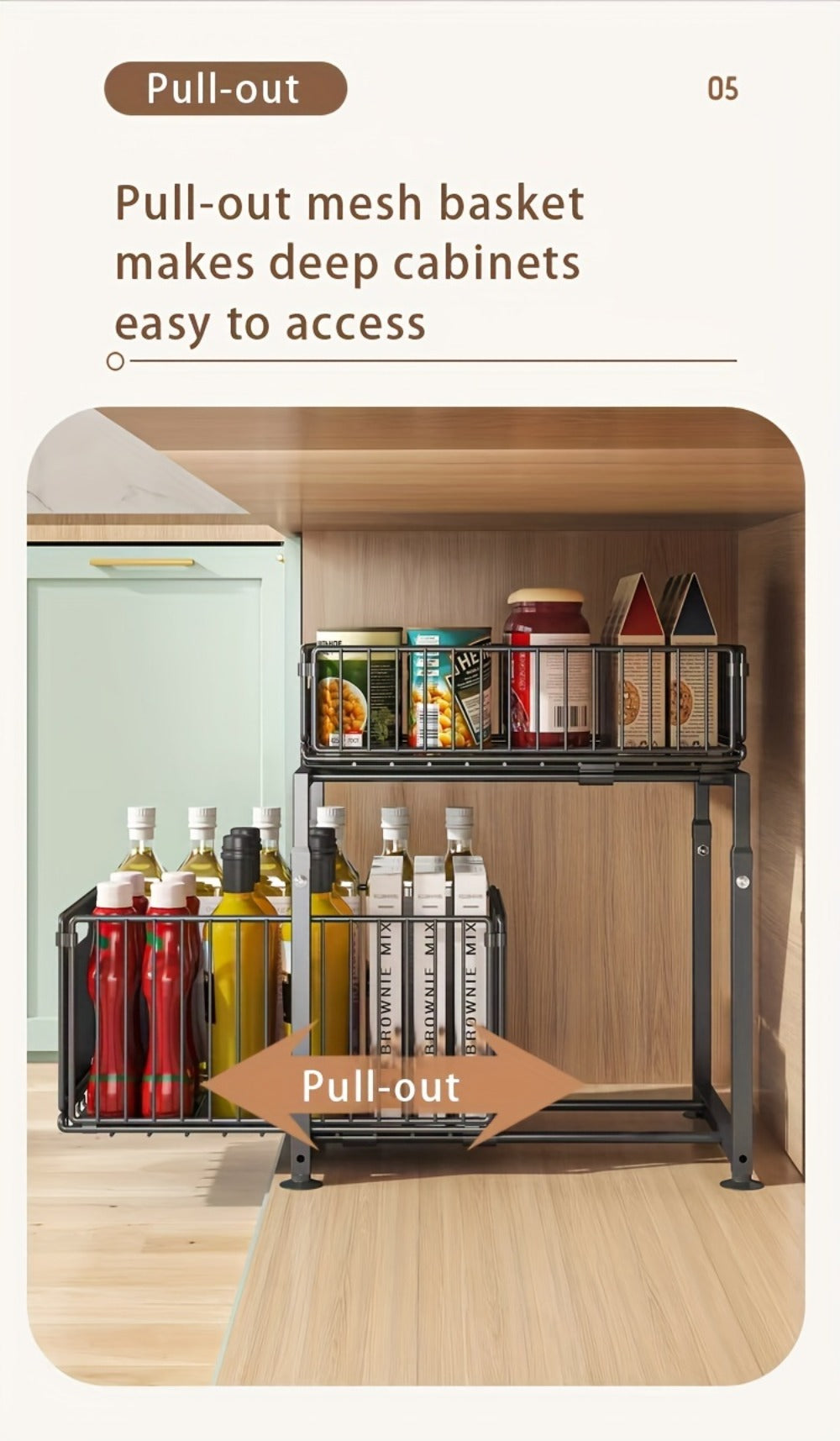 Two-Tier Under-Sink Cabinet Organizer with Sliding Metal Baskets in One- or Two-Piece Options
