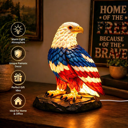 Night Light Stained-Glass-Effect Eagle Table Lamp with 3D Resin Form, Warm LED Glow and One-Piece Configuration