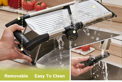 Adjustable Mandoline Slicer with Five Thickness Settings, Hand Guard and Optional Protective Gloves