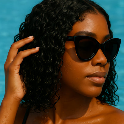 Lace Front Wig Deep-Wave Black 14-Inch Synthetic Style with Glueless Cap, Pre-Plucked Front and Baby Hair