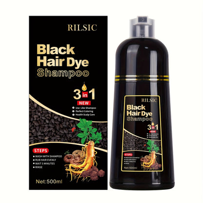 Hair Color Shampoo, RILSIC 3-in-1 500ml Pump Bottle with Black, Brown, Chestnut and Dark Brown Options