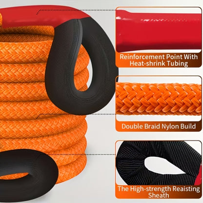Kinetic Recovery Rope 48501 LBS 22 Ton - High Strength Nylon Tow Rope with Bow Shackles & Storage Bag, 14.5 16.4 30 FT Options for Truck SUV UTV ATV Off Road Emergency Rescue