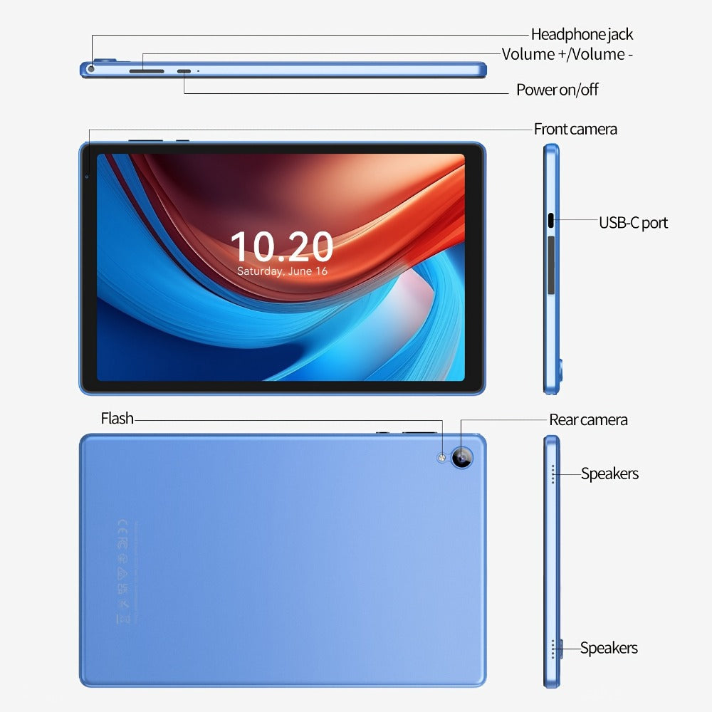 Android Tablet 10.1-Inch with Android 14, 4GB Total Memory, 32GB Internal Storage and 6000mAh Battery