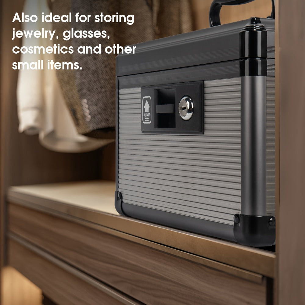 Aluminum Alloy Lockable Medicine Box – Double Layer Large Capacity Storage Box with Key Lock, Handle & Tray for Medicines, Documents & Valuables, 10"/12"/14"/16" Home Security Box