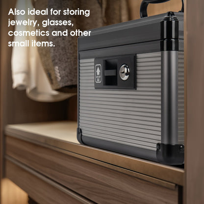 Aluminum Alloy Lockable Medicine Box – Double Layer Large Capacity Storage Box with Key Lock, Handle & Tray for Medicines, Documents & Valuables, 10"/12"/14"/16" Home Security Box