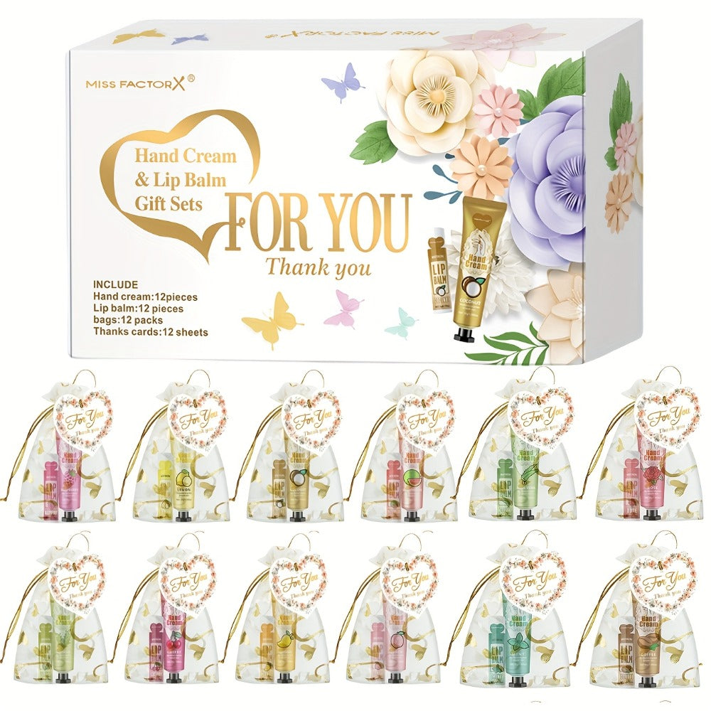 Shea Butter-Labeled Hand Cream and Lip Balm Gift Set with Vitamin E-Labeled Skin Care Formula