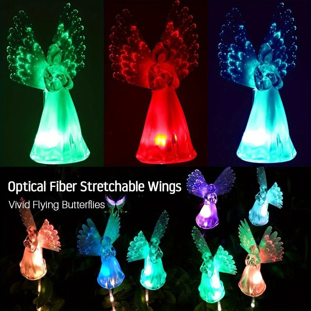 Solar Garden Lights Color-Changing Angel Stakes with 7-Color LEDs in 2- or 4-Pack Sets for Memorial Decor