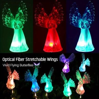 Solar Garden Lights Color-Changing Angel Stakes with 7-Color LEDs in 2- or 4-Pack Sets for Memorial Decor