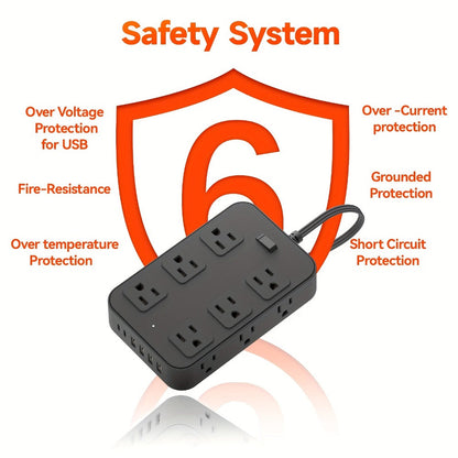 Surge Protector Power Strip 18-in-1 with 12 Wide-Spaced AC Outlets, 4 USB-A, 2 USB-C and Master Switch