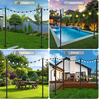 Four-Pack 11.1-Foot Outdoor String Light Poles with Forked Metal Bases for Patios and Events