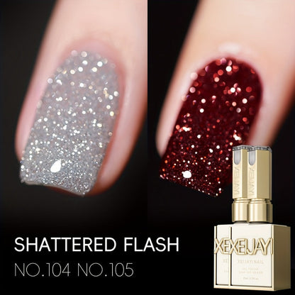Gel Nail Polish 2-Piece Shattered-Flash Set in Silvery Red No.104 and No.105 Gilt Bottles for Nail Art