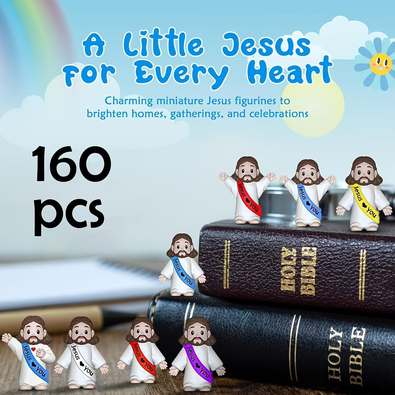 Party Decorations 160-Piece Religious Mini Figure and Banner Set with Mixed Colors and Random Patterns