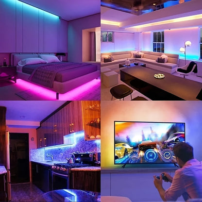 RGB LED Strip Lights USB Powered TV Backlight with Remote Control - 16 Color Changing Dimmable Cuttable for TV PC Bedroom Gaming Room Bookshelf Desk Party Home Ambiance Lighting 13FT 20FT
