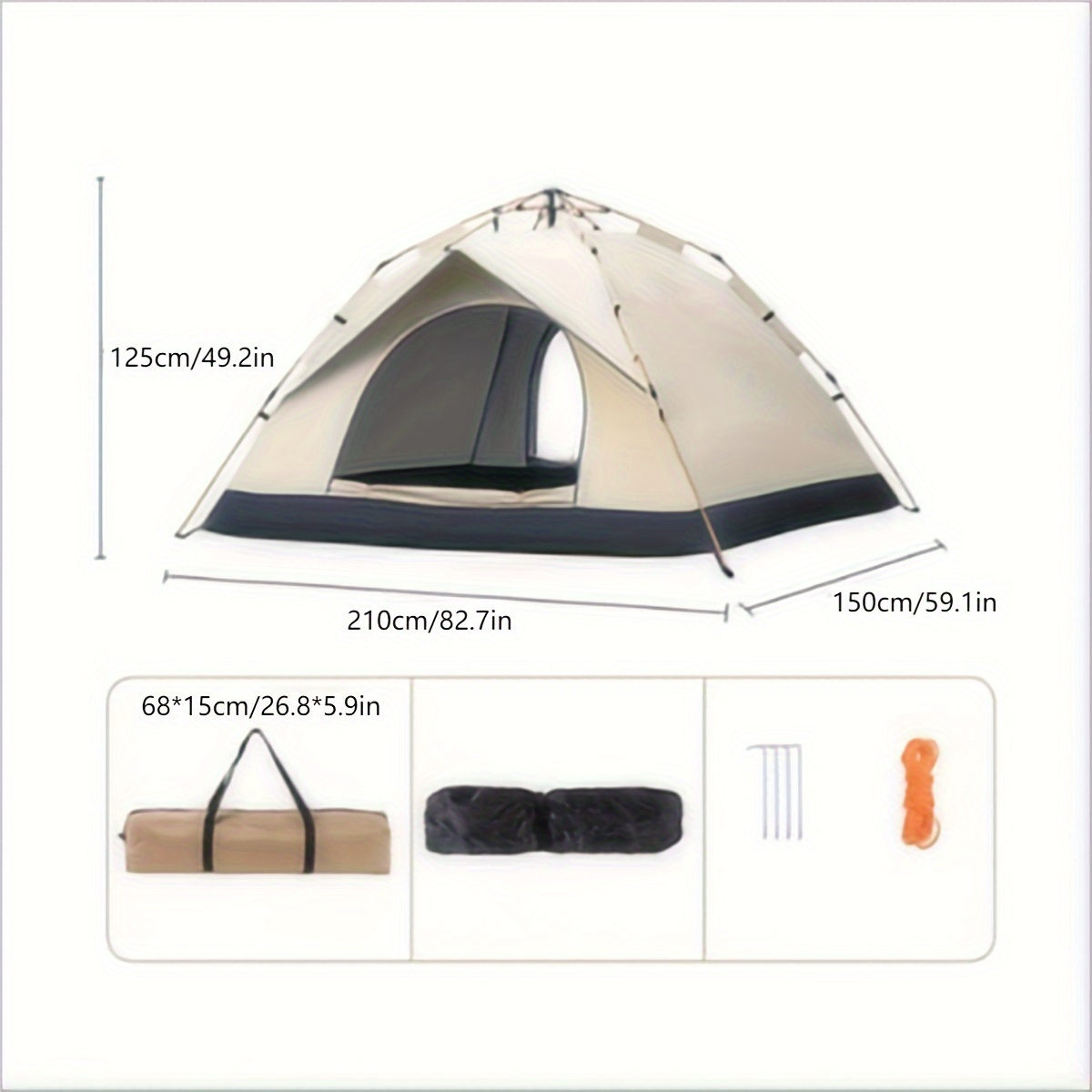 Camping Tent 4-Person Polyamide Pop-Up with Two Doors, Optional Windows and Small or Large Sizes