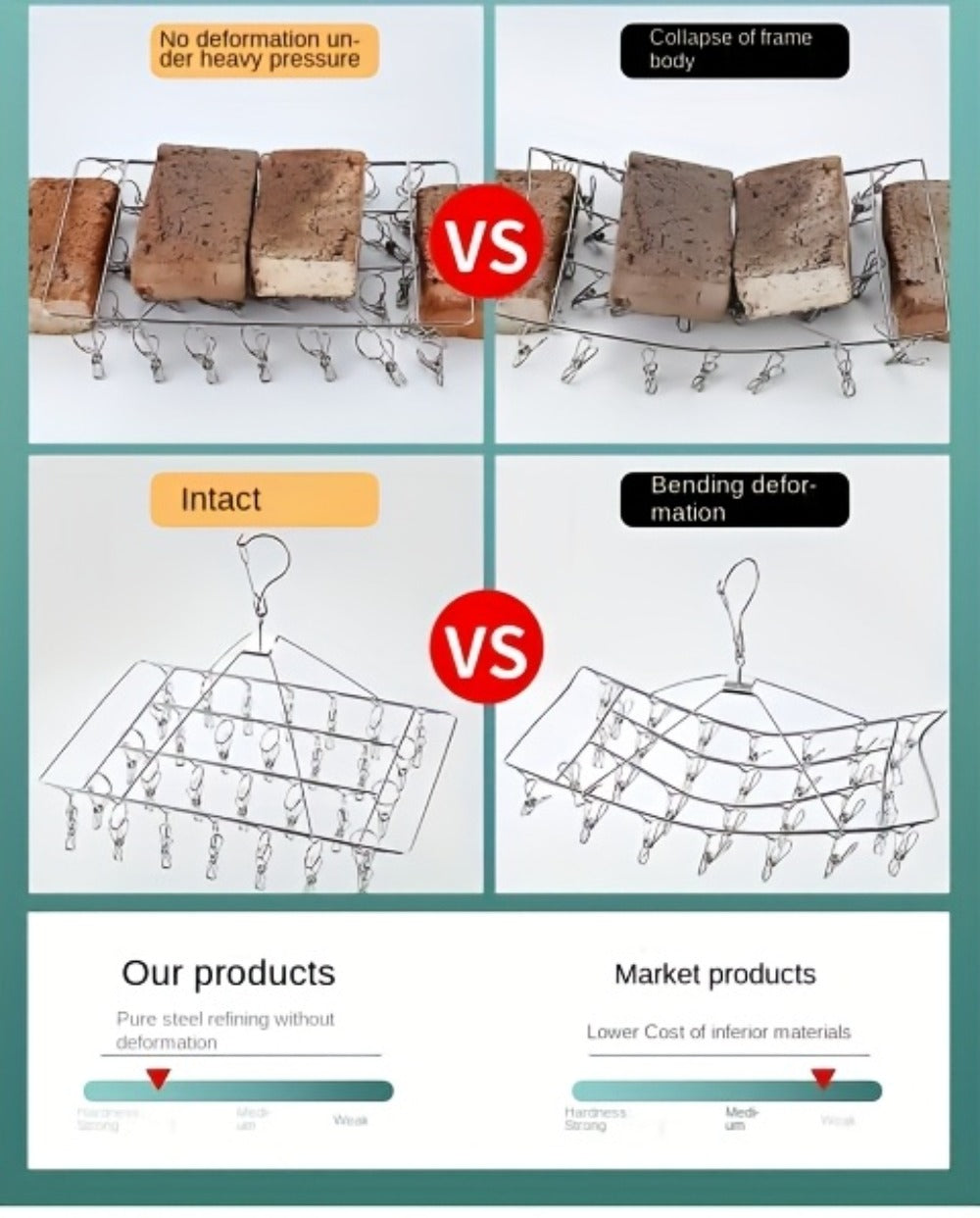 Stainless Steel Hanging Laundry Drying Rack with Square or Round Frame and 30, 40 or 50 Garment Clips