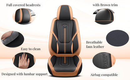 PU Leather Car Seat Cover Full Enclosure with Lumbar Support & Sponge Cushion – Two-Tone Sporty Design Universal Fit for Car Sedan Truck SUV (White-Black / Gray / Red-Black / Orange-Black)