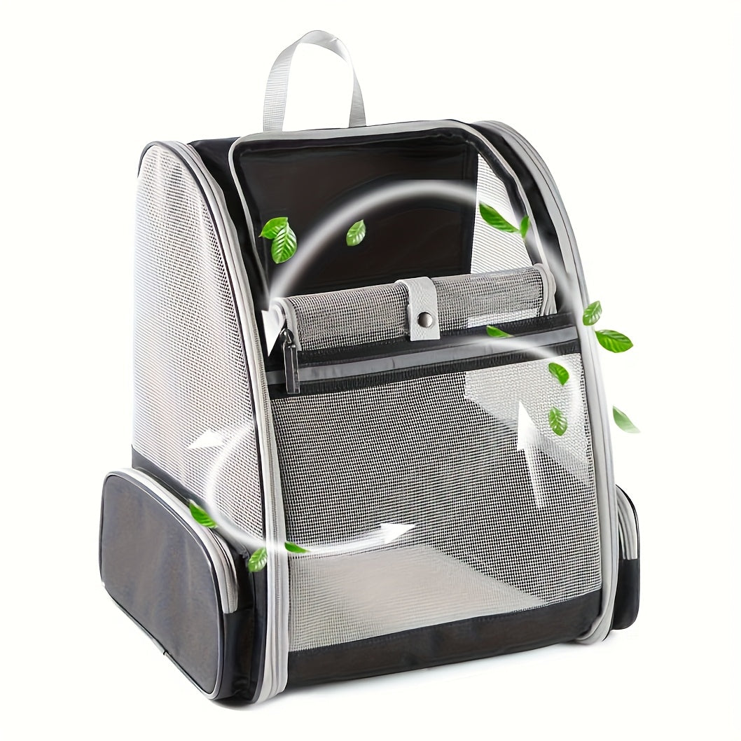 Clear-Window Pet Carrier Backpack with Front and Side Mesh Panels in Black, White or Pink Options
