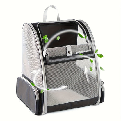 Clear-Window Pet Carrier Backpack with Front and Side Mesh Panels in Black, White or Pink Options