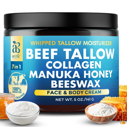 Whipped Beef Tallow-Labeled Face and Body Cream with Honey, Jojoba Oil, Collagen and Aloe Vera