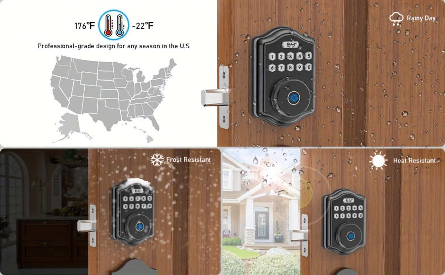 Keypad Deadbolt Lock Fingerprint Keyless Entry – Electronic Door Lock with Code Fingerprint & Key, 300 Users Temporary Code for Front Door Home Office