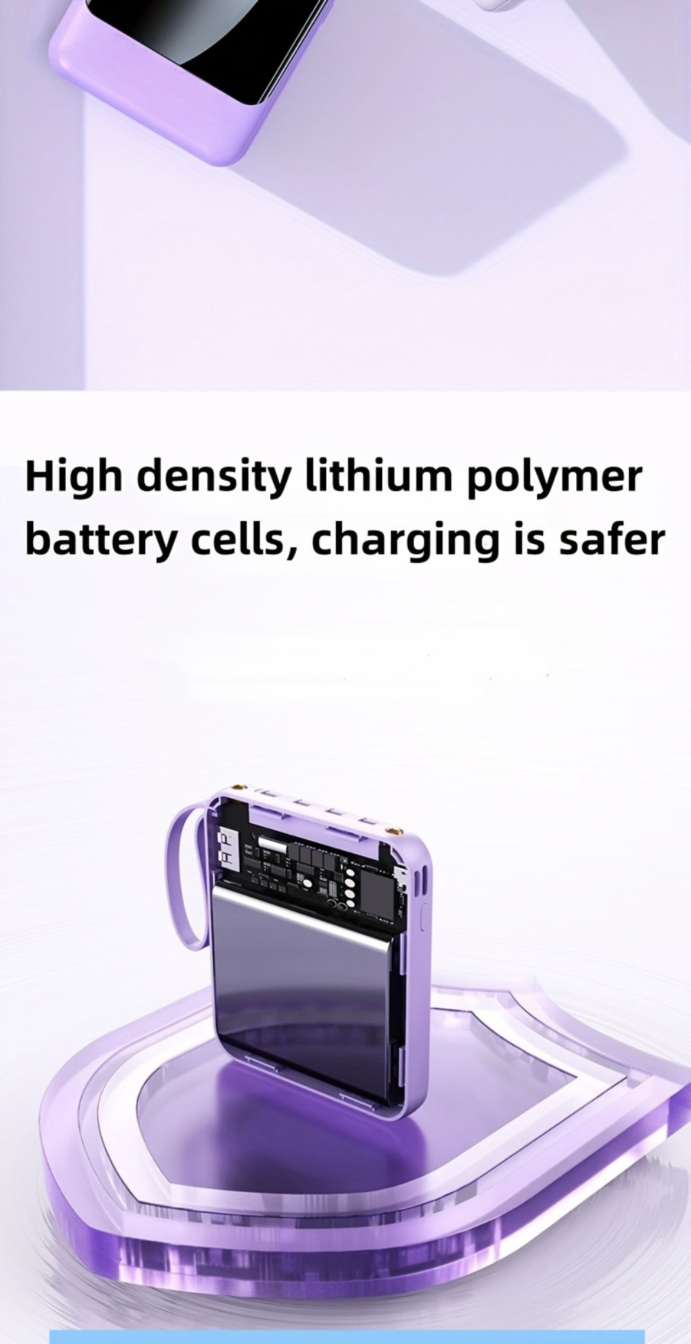 Power Bank 10000mAh with Built-In Cable Set, 5W/15W/22.5W Variants, Display and Lanyard for Travel