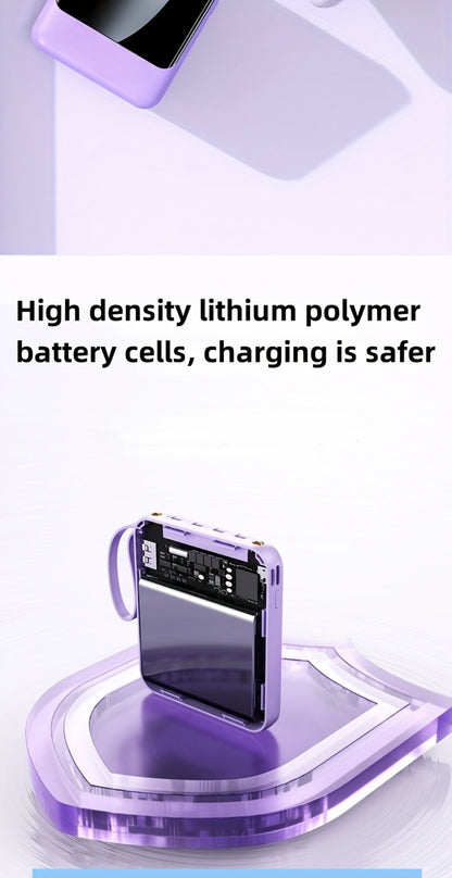 Power Bank 10000mAh with Built-In Cable Set, 5W/15W/22.5W Variants, Display and Lanyard for Travel