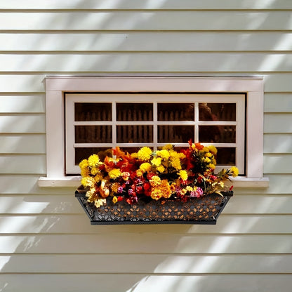 Two-Set Dark Window Box Planter Pair with Pictured Coco-Look Liners and Adjustable Railing Brackets
