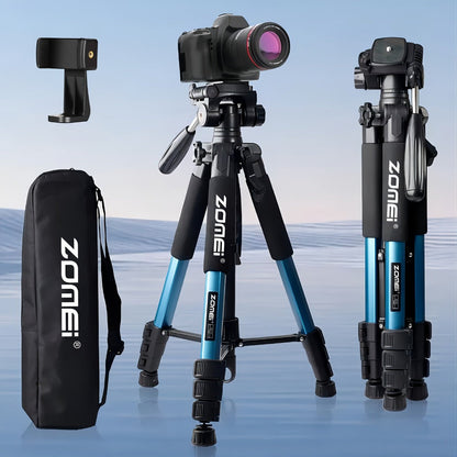 65-Inch Aluminum Camera Tripod with Three-Way Pan Head, Quick-Release Plate, Phone Clip, Carry Bag and Four Colors