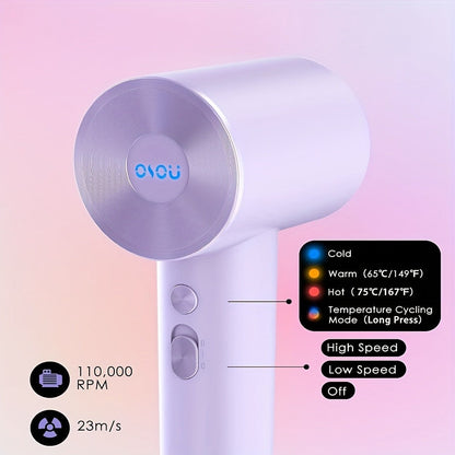 Compact Hair Dryer with 110,000 RPM Motor-Speed Marking, Six Color Options and Concentrator-Style Nozzle
