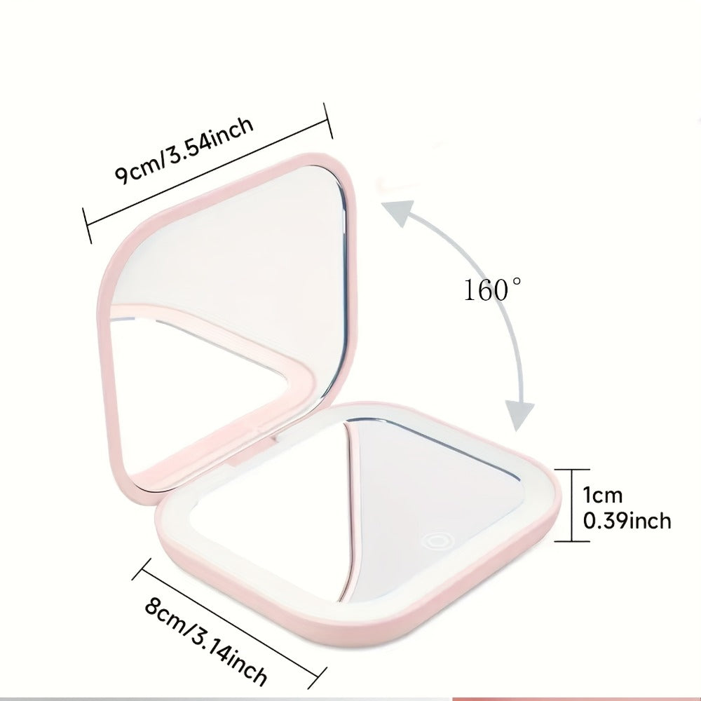 Foldable LED Makeup Mirror Double-Sided 1X 2X Magnification - Handheld Lighted Mirror, for Makeup, Travel and Everyday Vanity Use