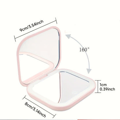 Foldable LED Makeup Mirror Double-Sided 1X 2X Magnification - Handheld Lighted Mirror, for Makeup, Travel and Everyday Vanity Use