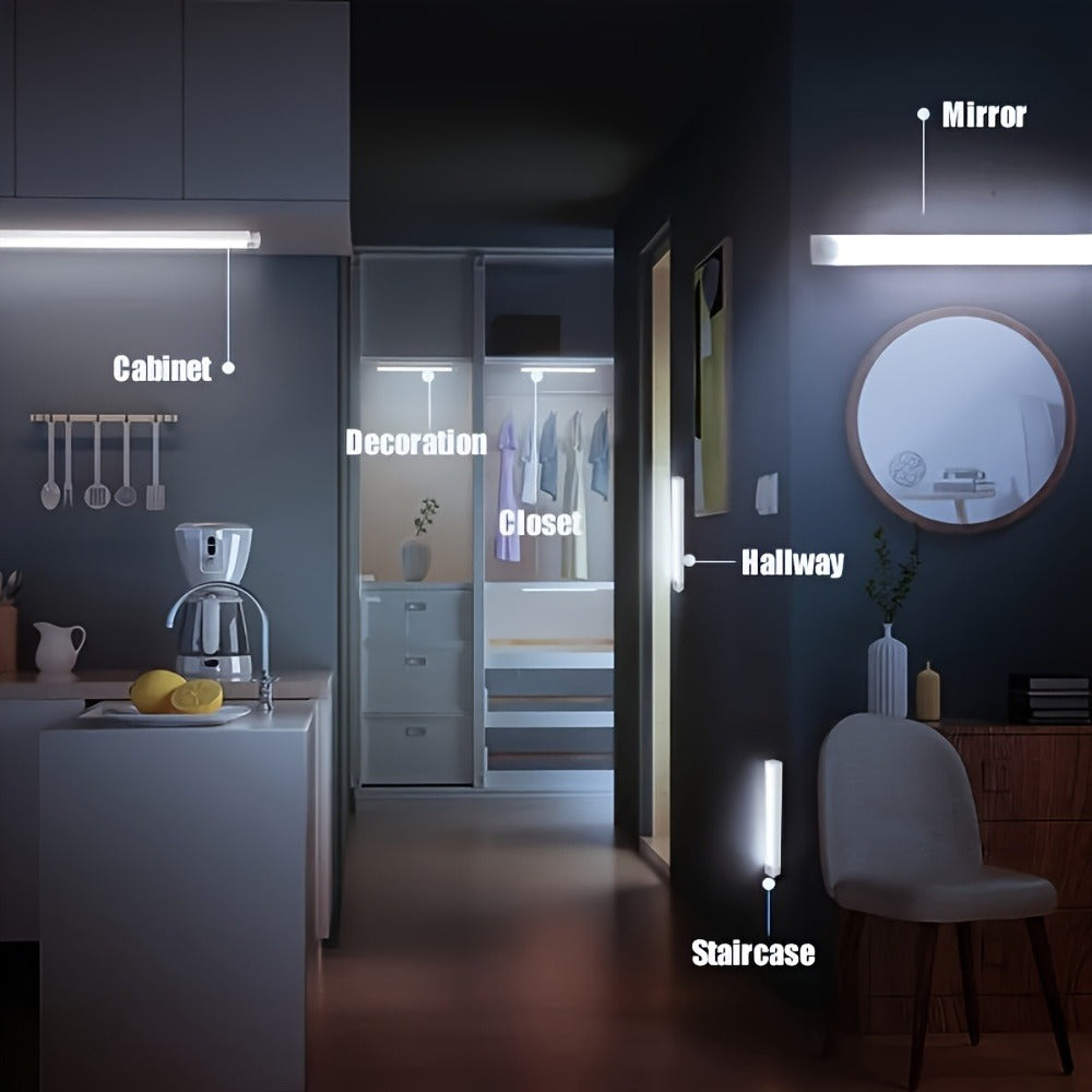 Under Cabinet Lights Motion Sensor 12 Pack USB Rechargeable Wireless Magnetic LED Night Light - 3 Modes Dimmable for Kitchen Wardrobe Closet Stairs Bedroom Bathroom Indoor - 10cm 20cm 30cm