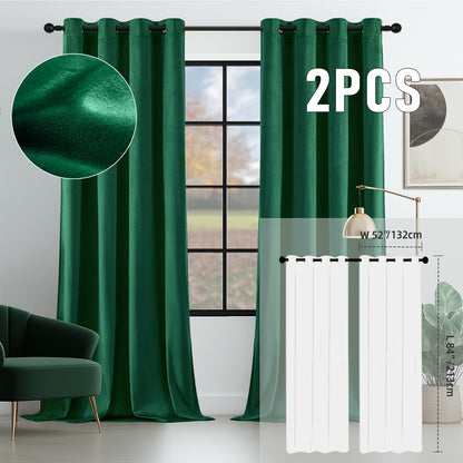 Velvet Room Darkening Curtains 2 Panels | Grommet Top Thermal Insulated Soundproof Blackout Curtains for Living Room Bedroom, Soft Solid Color Vintage Window Drapes