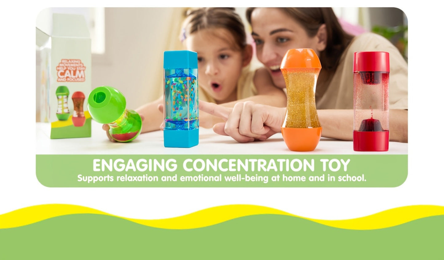 Four-Piece Visual Flow Tube Set with Glitter, Fish, Flake and Volcano Motion Designs in Four Shapes