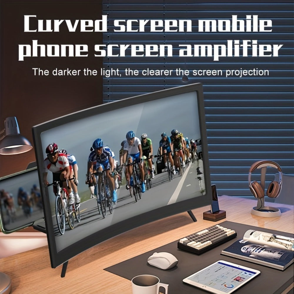 Screen Magnifier for Phone 12 Inch HD Curved Lens – 1:1 No-Distortion Enlarger, Foldable Portable Stand, Eye Protection for Movies Video Calls, Universal Smartphone Amplifier, Gift for Seniors Students