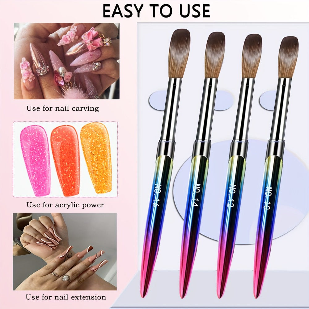 Four-Piece Acrylic Nail Art Brush Set with Gradient Handles and Sizes 10, 12, 14 and 16 for Detail Work