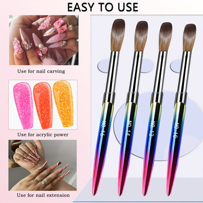 Four-Piece Acrylic Nail Art Brush Set with Gradient Handles and Sizes 10, 12, 14 and 16 for Detail Work