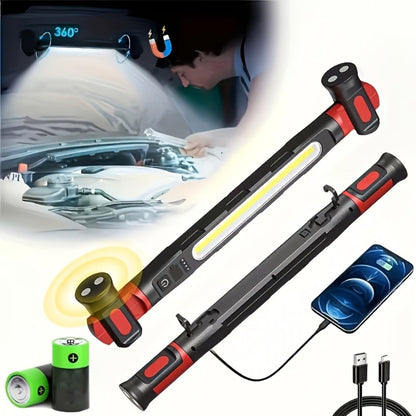 LED Work Light Bar 3000LM Rechargeable Construction Site Lighting Lamp – Hanging Hook, Portable Underhood Work Light for Auto Repair, Garage, Mechanical Maintenance & Emergency Use – Single & 2-Pack Options
