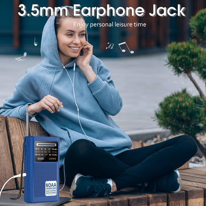 Portable AM/FM/NOAA Weather Radio with 2-AA Battery Power, Earphone Jack and Three Color Options